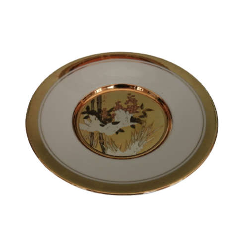 Hamilton Collection Japanese floral calendar Winter Chokin plate 23K gold trim