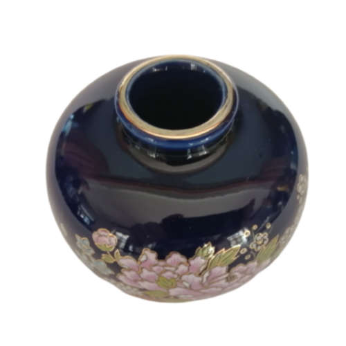 Kutani Cobalt Blue Vase Cart Gold and Pink Lotus Flowers.