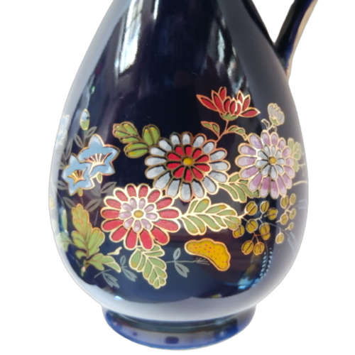 Kutani Cobalt Blue Jug with Flower Design