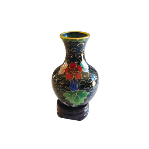 Beautiful Cloisonne Japanese Miniature Black Vase