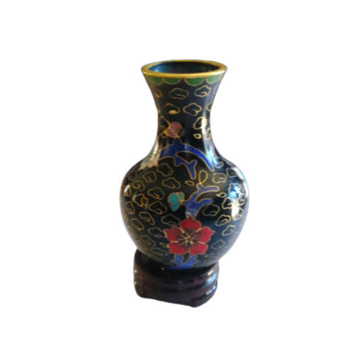 Beautiful Cloisonne Japanese Miniature Black Vase