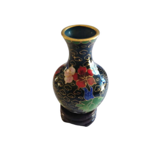 Beautiful Cloisonne Japanese Miniature Black Vase
