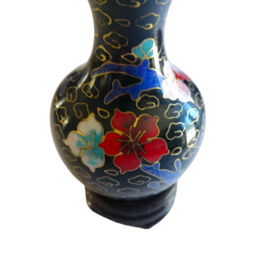 Beautiful Cloisonne Japanese Miniature Black Vase