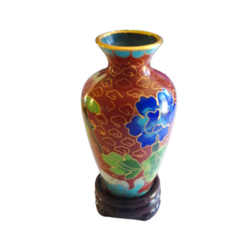 Beautiful Cloisonne Japanese Miniature Brown Red Vase