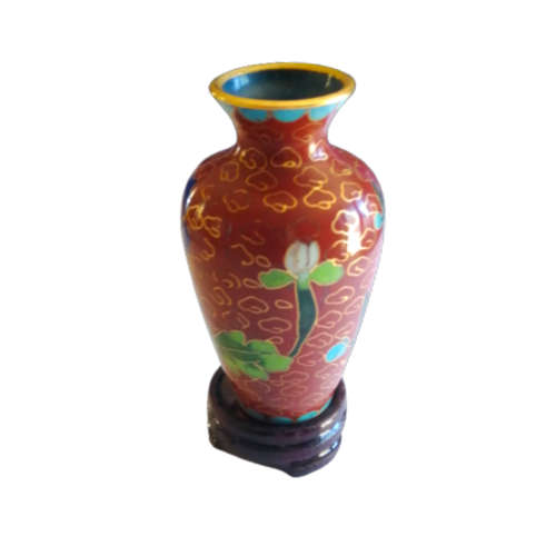Beautiful Cloisonne Japanese Miniature Brown Red Vase