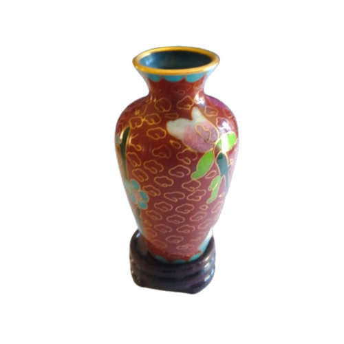 Beautiful Cloisonne Japanese Miniature Brown Red Vase