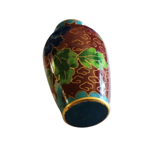 Beautiful Cloisonne Japanese Miniature Brown Red Vase