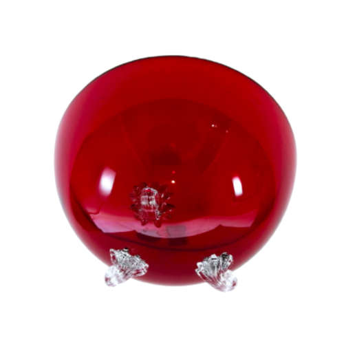 Mid Century, Vcelnicka, Bohemian Ruby Glass Bowl with Swirled Foot Detail