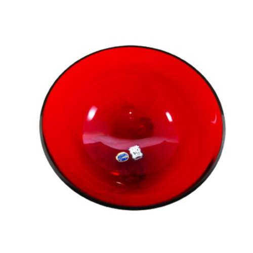 Mid Century, Vcelnicka, Bohemian Ruby Glass Bowl with Swirled Foot Detail