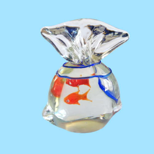 Art Glass Bag with Goldfish Ornament Paperweight