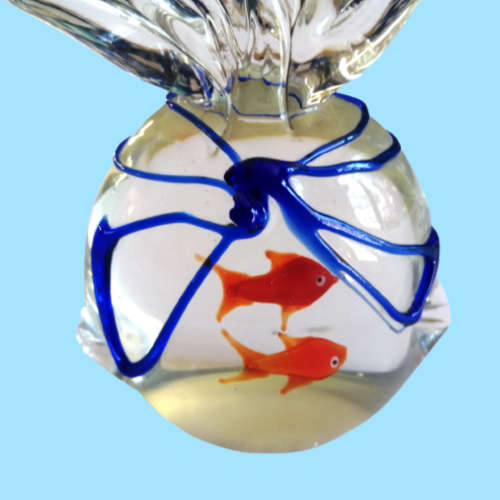 Art Glass Bag with Goldfish Ornament Paperweight