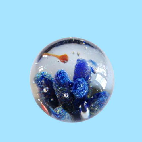 Large Glass Paperweight Clear with Blue Coral and Orange Fish