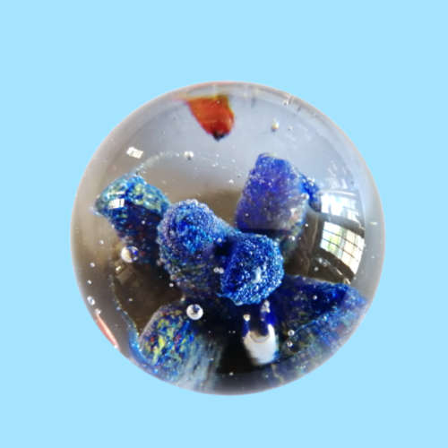 Large Glass Paperweight Clear with Blue Coral and Orange Fish
