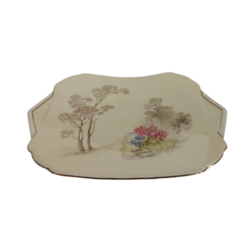 Shelley Fine Bone China Large Cake Plate Hand Painted Tree And Flower Decoration
