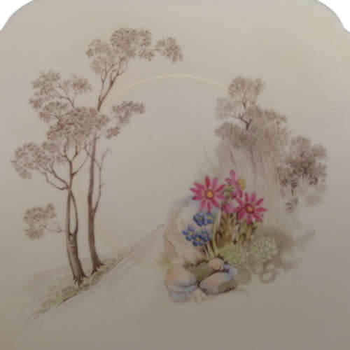 Shelley Fine Bone China Large Cake Plate Hand Painted Tree And Flower Decoration