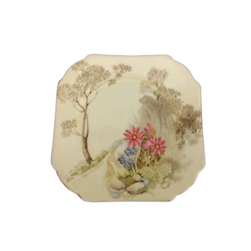 Shelley Fine Bone China Side Plates Hand Painted Tree And Flower Decoration