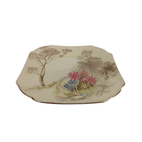 Shelley Fine Bone China Side Plates Hand Painted Tree And Flower Decoration