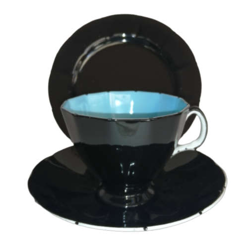 Royal Floral Vintage Black and Turquoise Bone China Trio