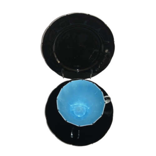 Royal Floral Vintage Black and Turquoise Bone China Trio