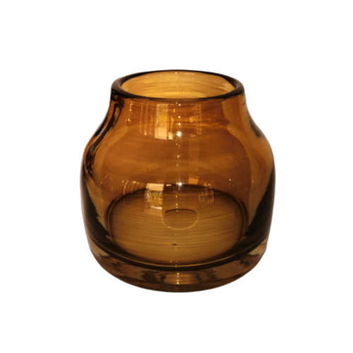 Hand Blown Heavy Glass Round Vase Vibrant Amber