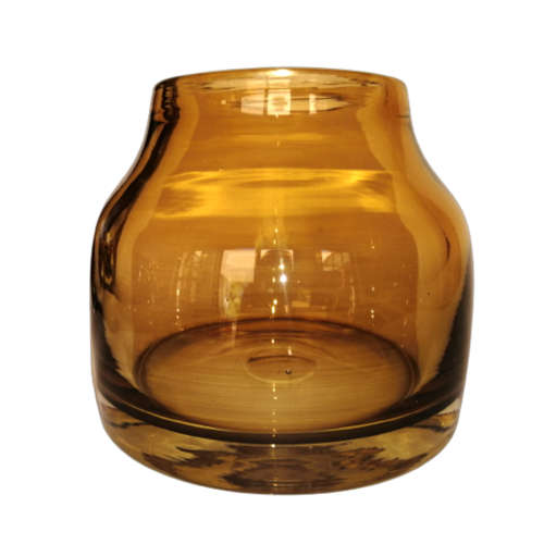 Hand Blown Heavy Glass Round Vase Vibrant Amber