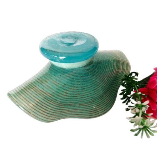 Taco shape Glass bowl dish Clear green and gold stripes