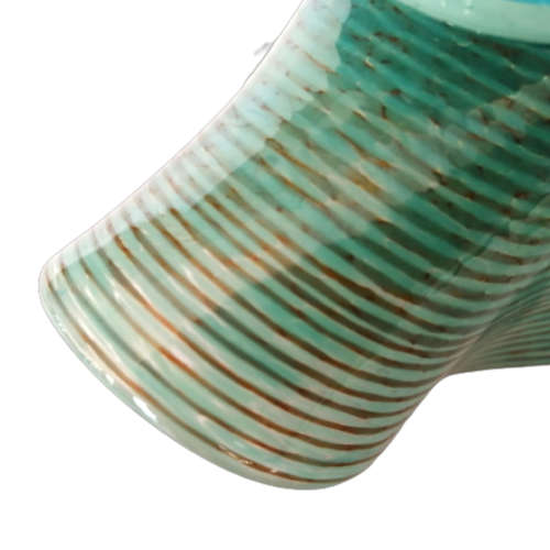 Taco shape Glass bowl dish Clear green and gold stripes