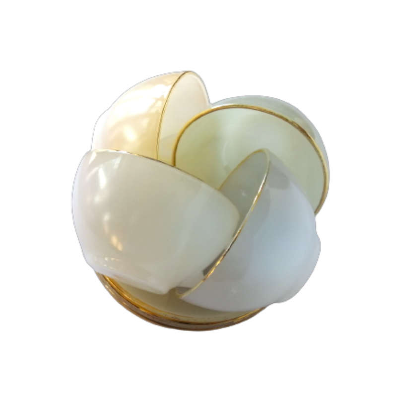 1950s Arcopal Opalescent Tea Cups & Saucers (set of 4) Harlequin, Pastel French, Gold Rim