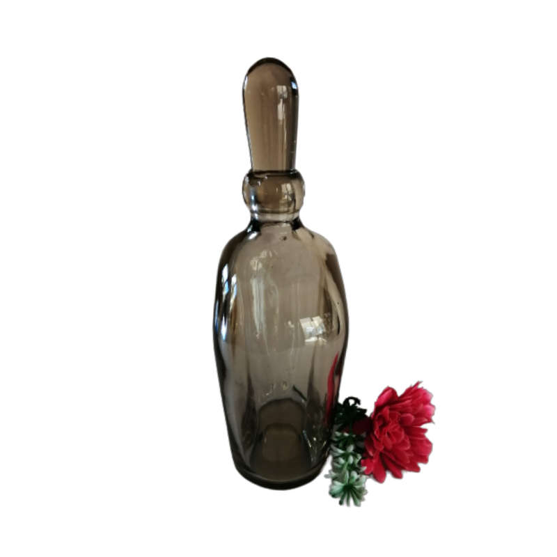 Large and Heavy Elegant Smokey Grey Glass Decanter