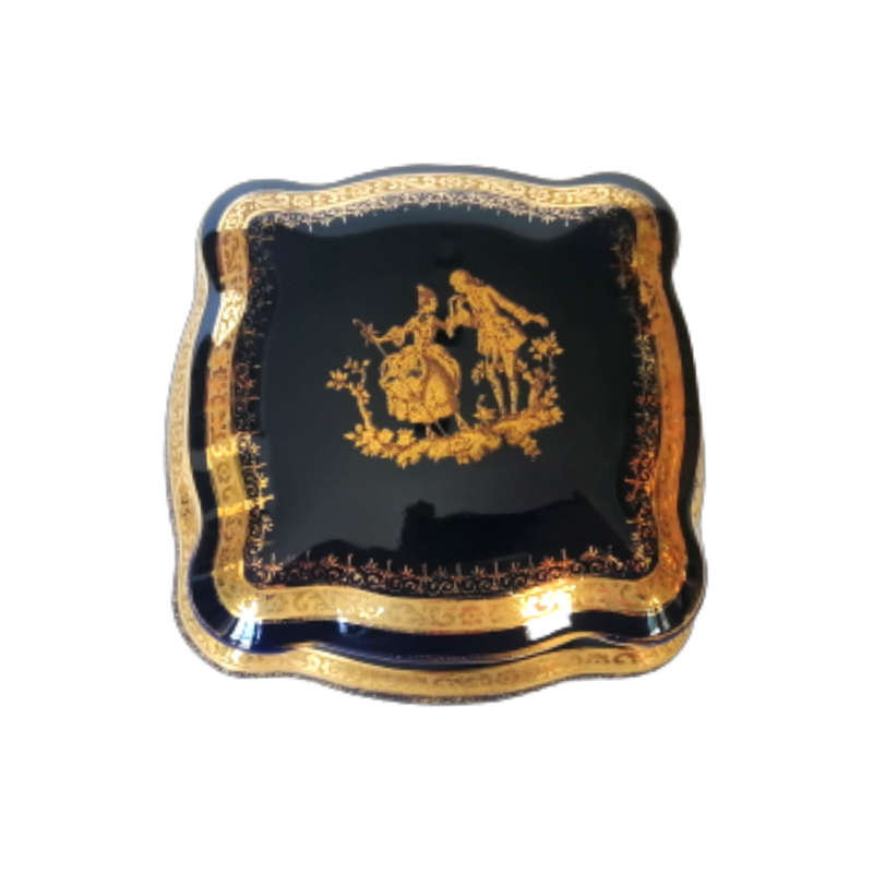 Limoges France Cobalt Cobalt Blue and 22k Gold Large Trinket box