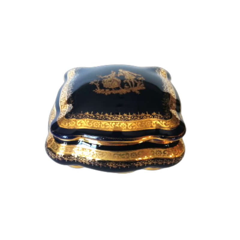 Limoges France Cobalt Cobalt Blue and 22k Gold Large Trinket box