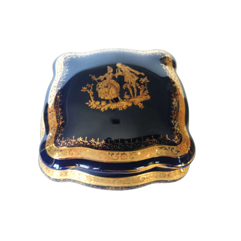 Limoges France Cobalt Cobalt Blue and 22k Gold Large Trinket box