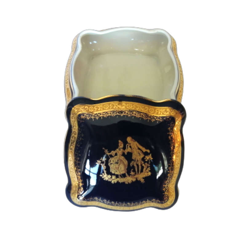 Limoges France Cobalt Cobalt Blue and 22k Gold Large Trinket box