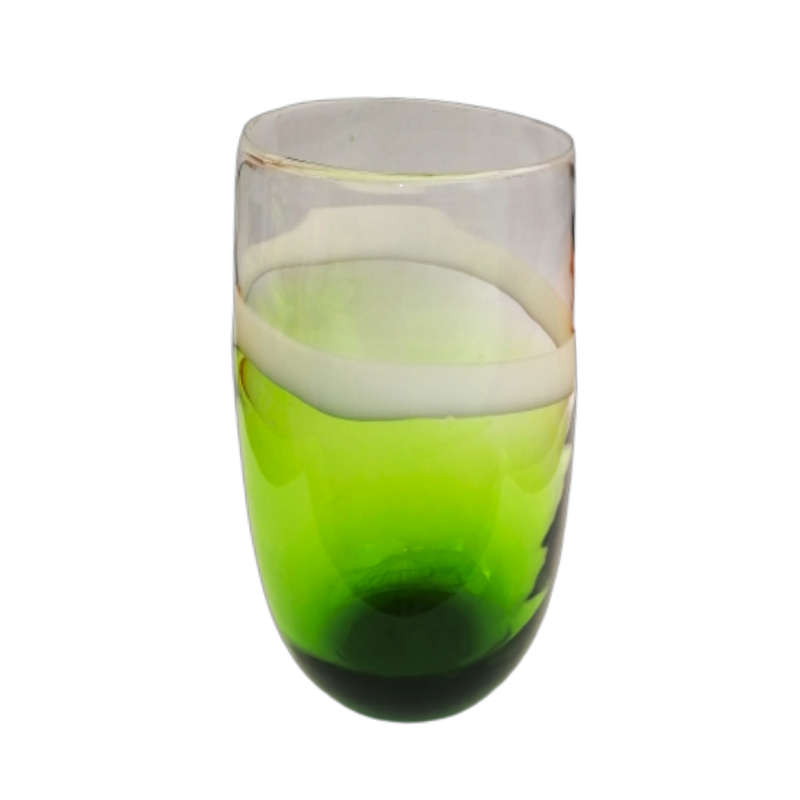Hand-Blown Heavy Green Art Glass Tall Vase