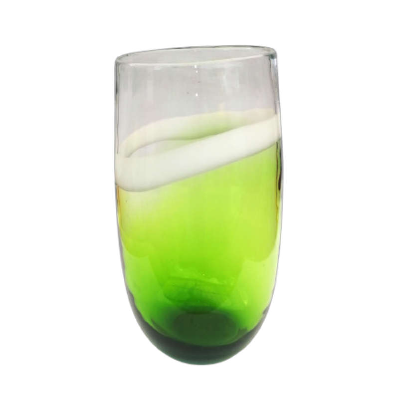 Hand-Blown Heavy Green Art Glass Tall Vase