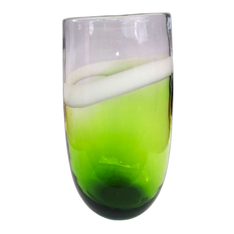 Hand-Blown Heavy Green Art Glass Tall Vase