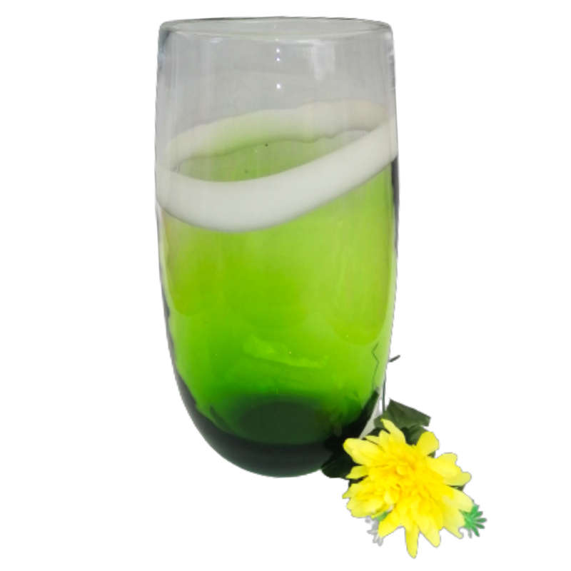 Hand-Blown Heavy Green Art Glass Tall Vase