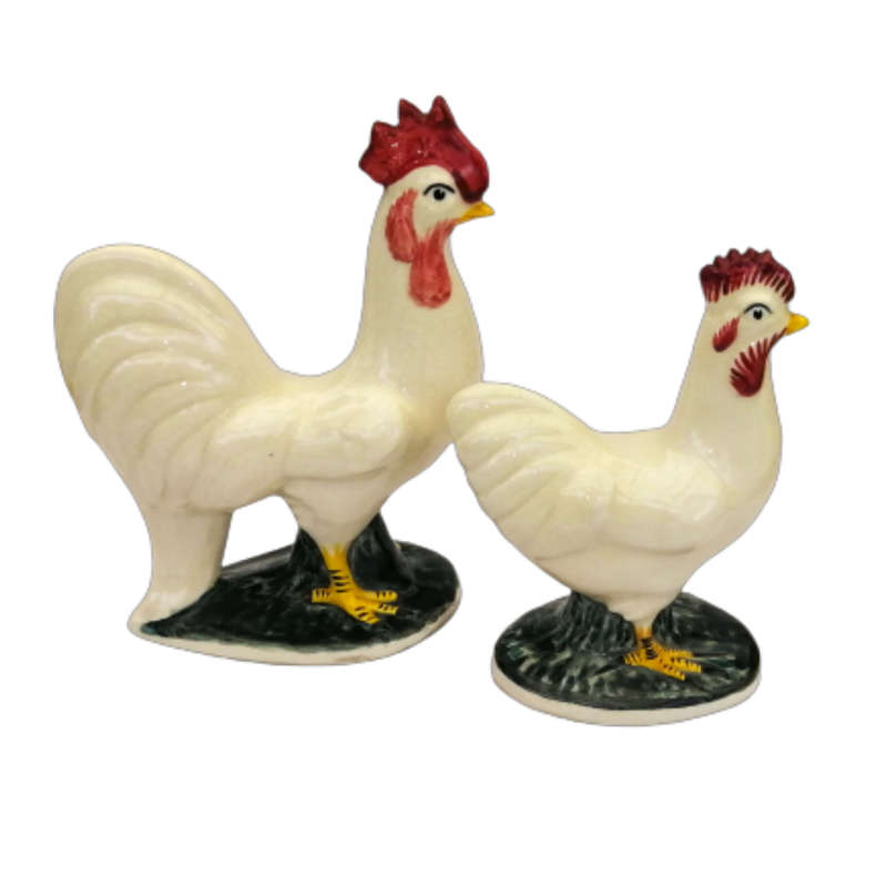 Italian Earthenware Pair of Hen and Cockerel were made in Italy