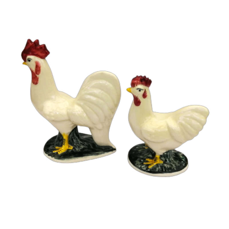 Italian Earthenware Pair of Hen and Cockerel were made in Italy