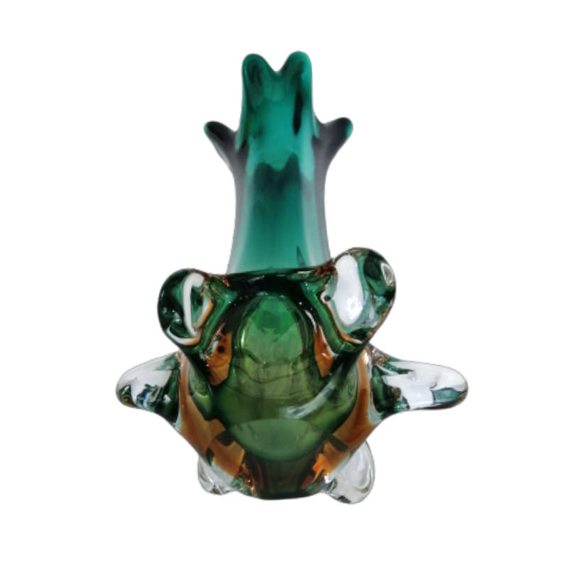 Murano Glass Bright Vibrant Green Amber and Yellow Tall Vase