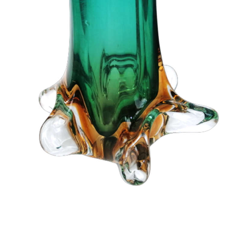 Murano Glass Bright Vibrant Green Amber and Yellow Tall Vase