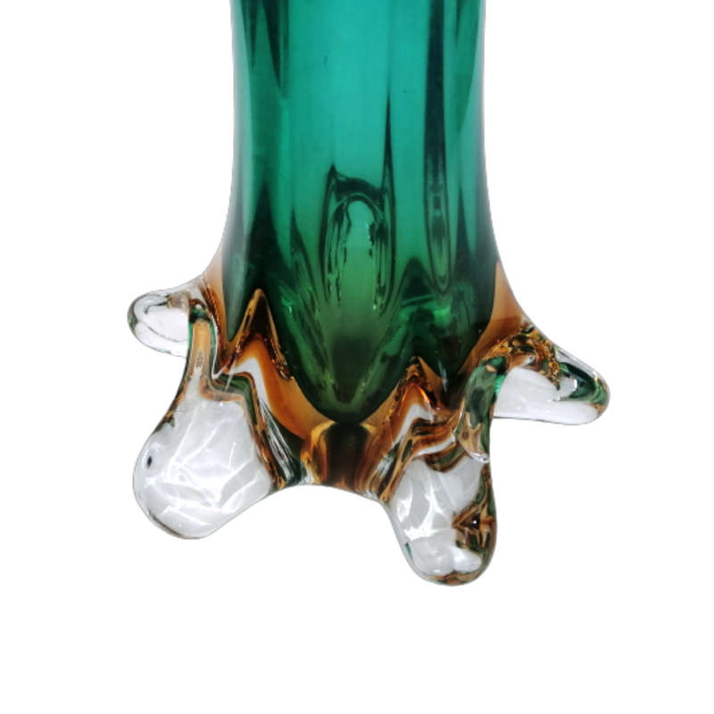 Murano Glass Bright Vibrant Green Amber and Yellow Tall Vase