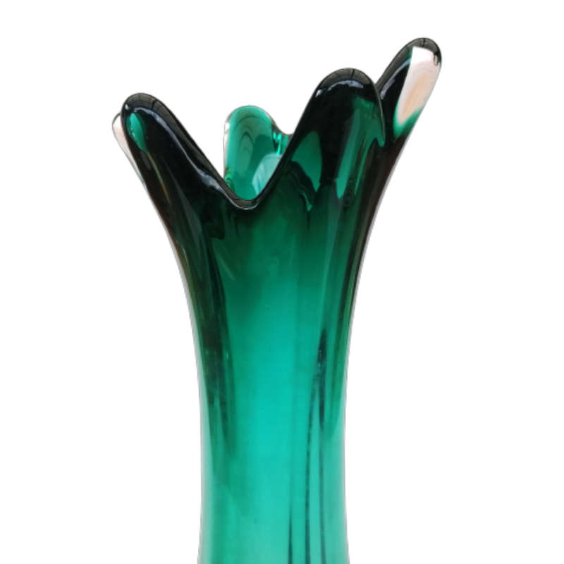 Murano Glass Bright Vibrant Green Amber and Yellow Tall Vase