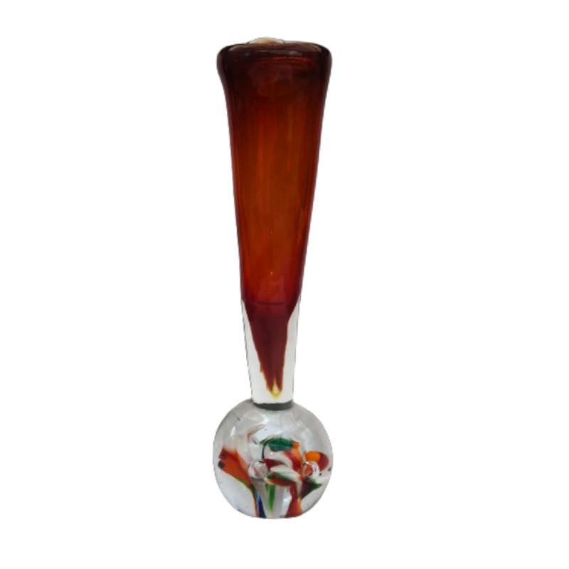 Murano Glass Bright Amber and Rainbow Tall Vase