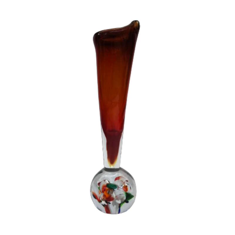 Murano Glass Bright Amber and Rainbow Tall Vase