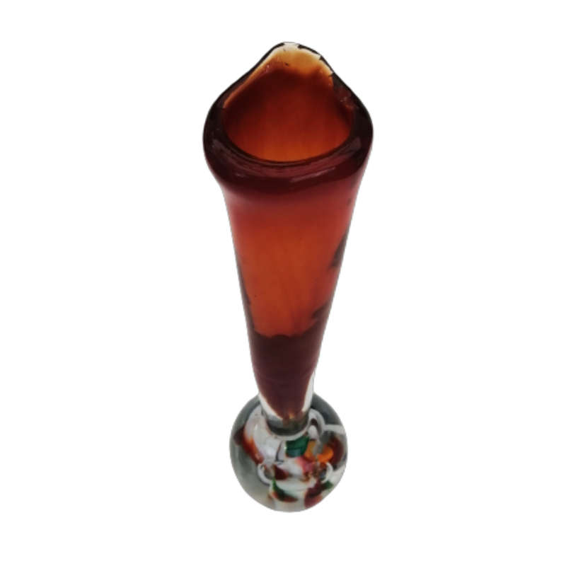 Murano Glass Bright Amber and Rainbow Tall Vase
