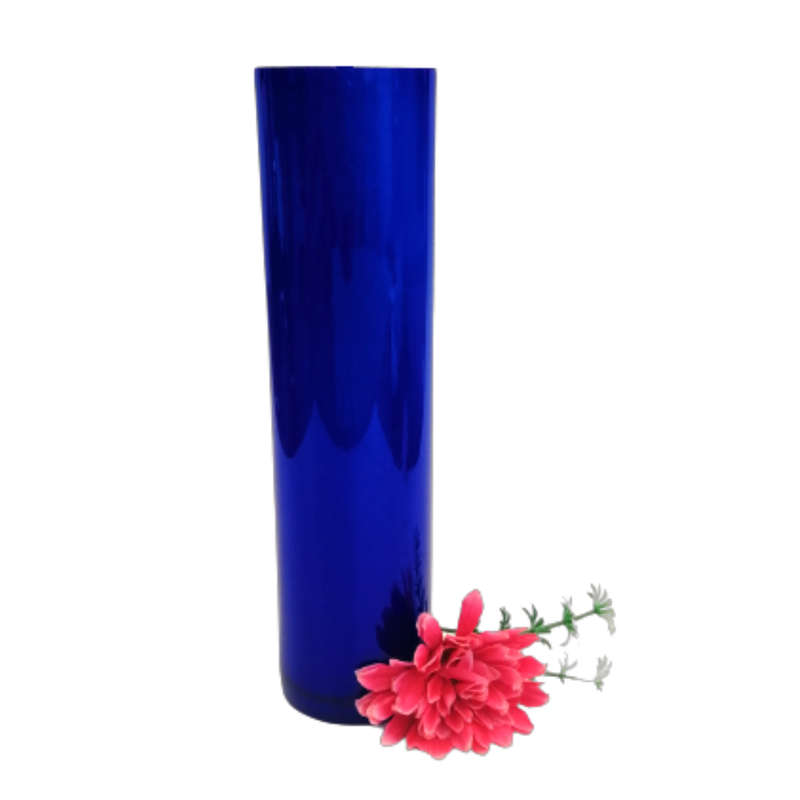 Tall Art Glass Blue Vase with White inside