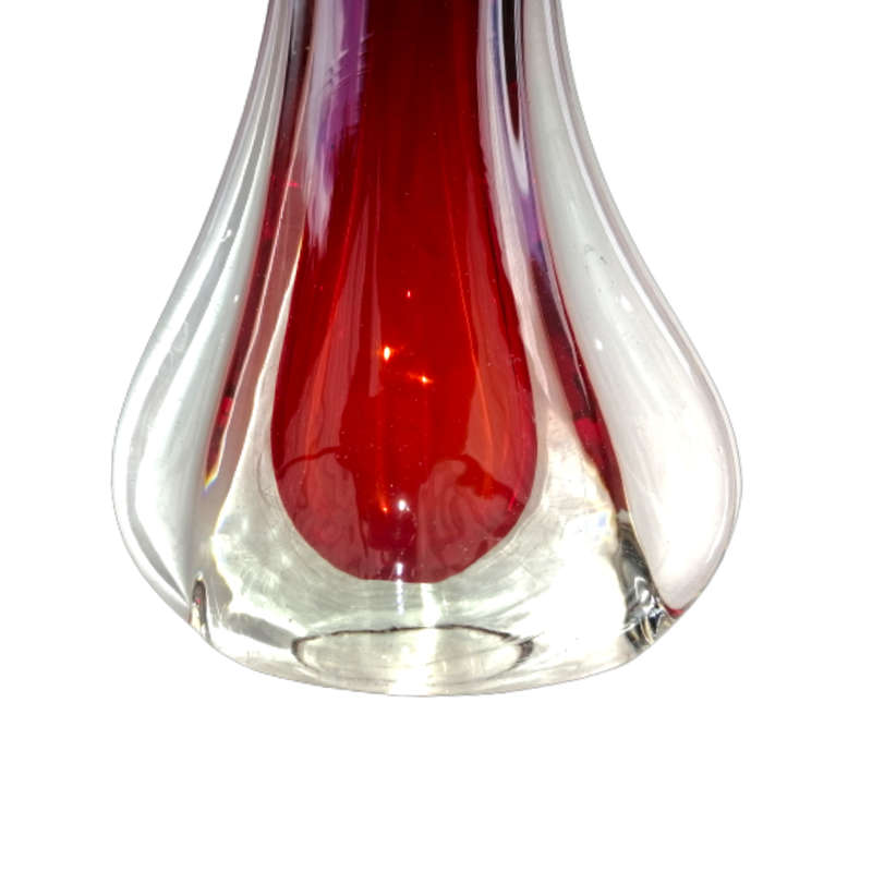 Murano Fishtail Red and Clear Vase Unusual Shape