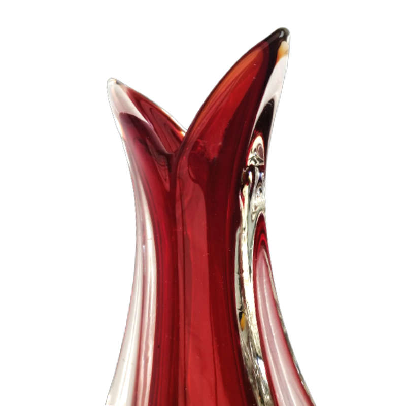 Murano Fishtail Red and Clear Vase Unusual Shape