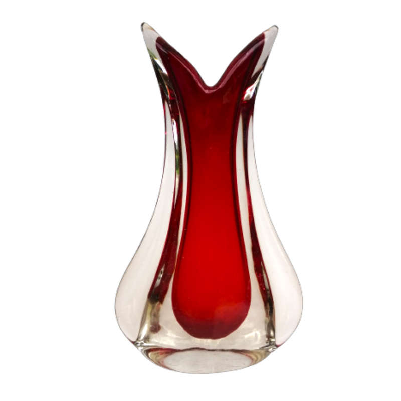 Murano Fishtail Red and Clear Vase Unusual Shape